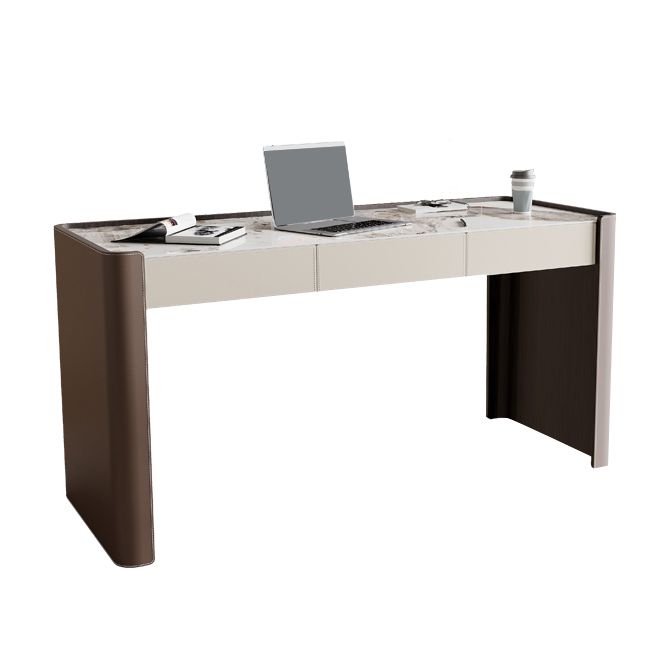 Glam Stone Office Desk 3-Drawers 29.92" Tall Writing Desk with Sled Base