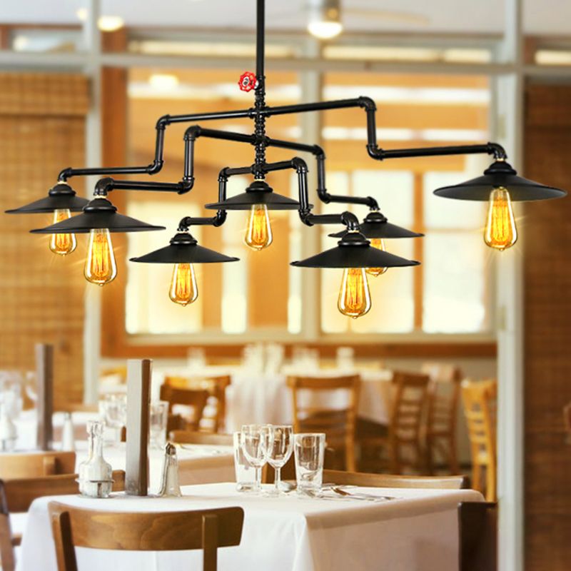 Black Wrought Iron Ceiling Hung Fixtures Vintage Tube Pendant Lighting for Bar