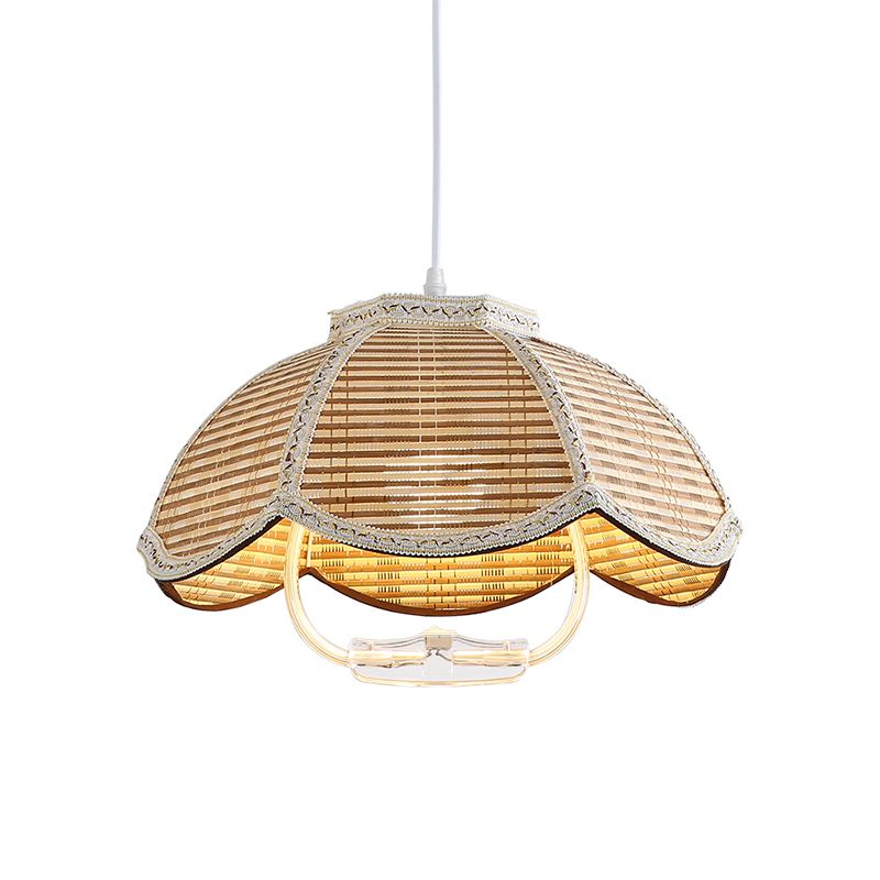 Rétractable Pendant Light Style Asian Bamboo 1 lampe à chute de tête pour salle à manger