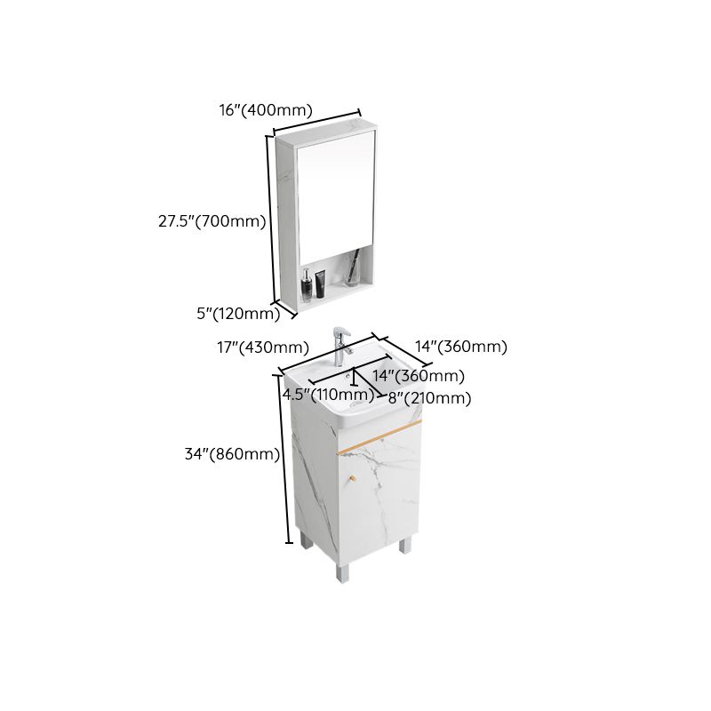 Modern Single Sink Bathroom Vanity White Ceramic Top Rectangular Vanity Set