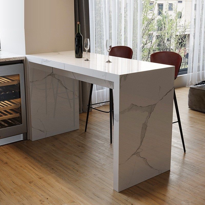 Contemporary Wooden Counter Table with Double Pedestal in White