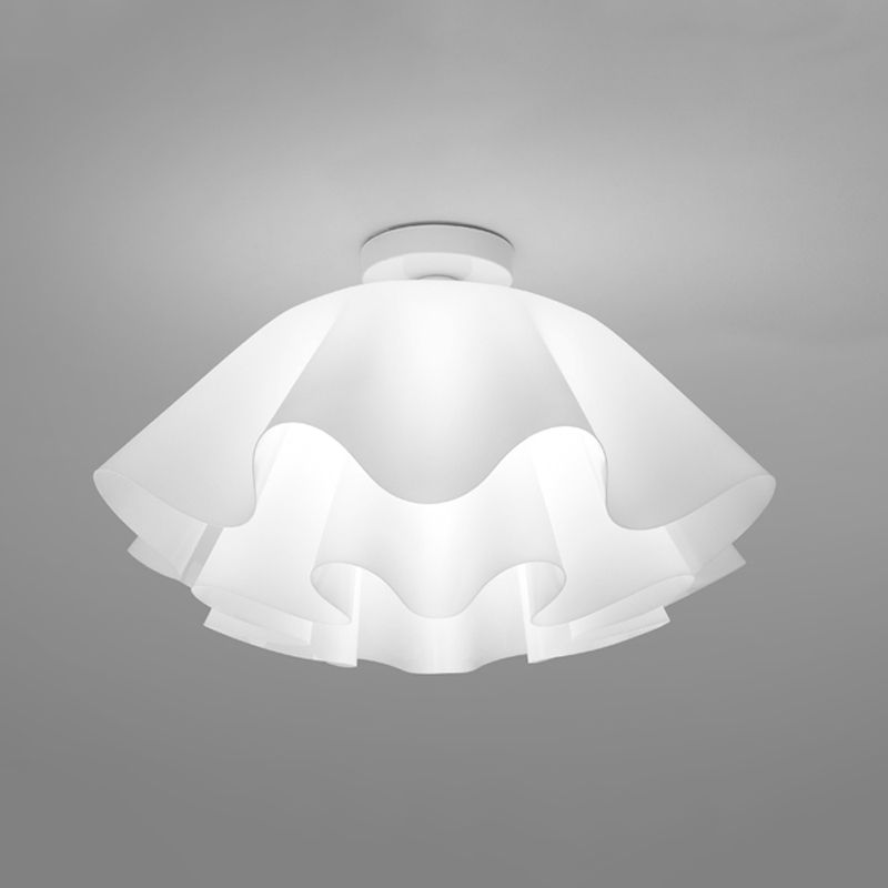 Ripples Shape Flush Light Modern Style Glass 1 Light Flush Ceiling Light in White