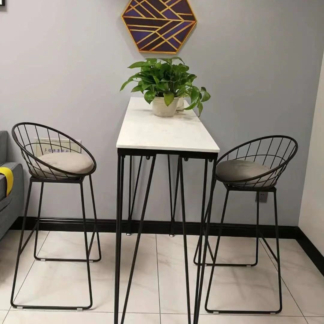 White Glam Style Table in Faux Marble and Metal Milk Tea Shop Bar Table