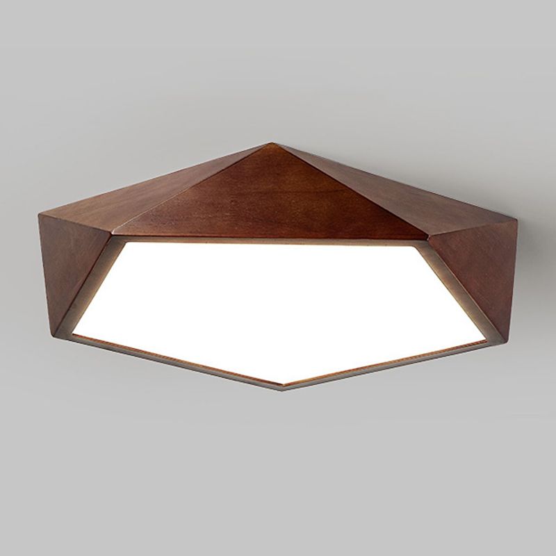 Modern LED Wood Flush Mount Geometric Shape Ceiling Lamp with Acrylic Shade for Bedroom