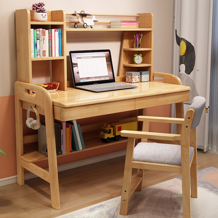 Adjustable Kids Desks and Chair Set with Hutch Child Desks Writing Desks