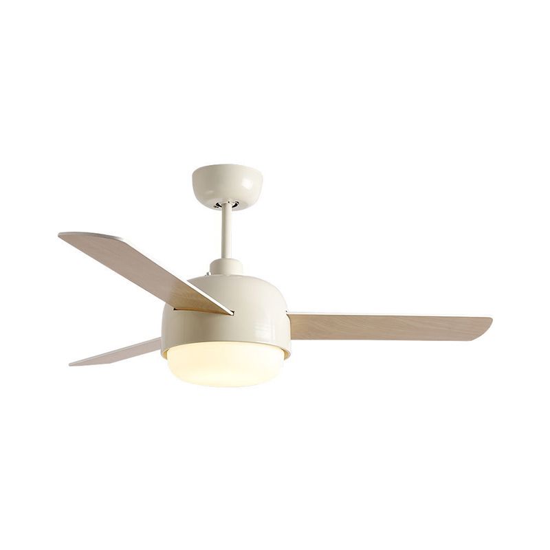 36" Wide LED Dome Semi Flush Lighting Modernist White/Black Finish Metal Ceiling Fan Lamp with 3 Wooden Blades