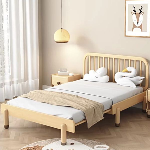 Natural Wooden Contemporary Bed Frame Upholstered Daybed with Detachable Guardrails