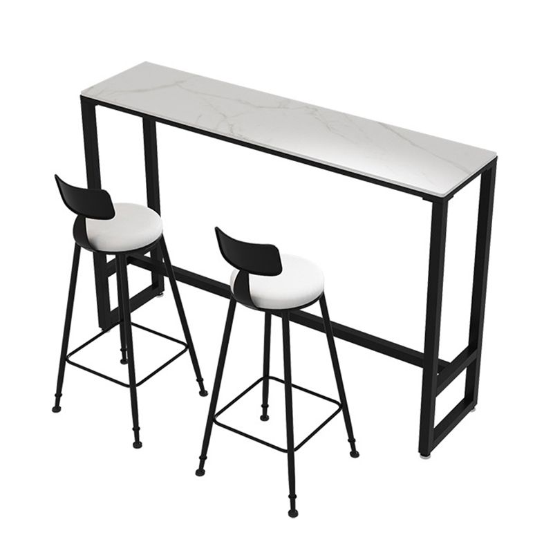 Rectangle Stone Top Bar-height Table Modern Pub Table with Metal Frame