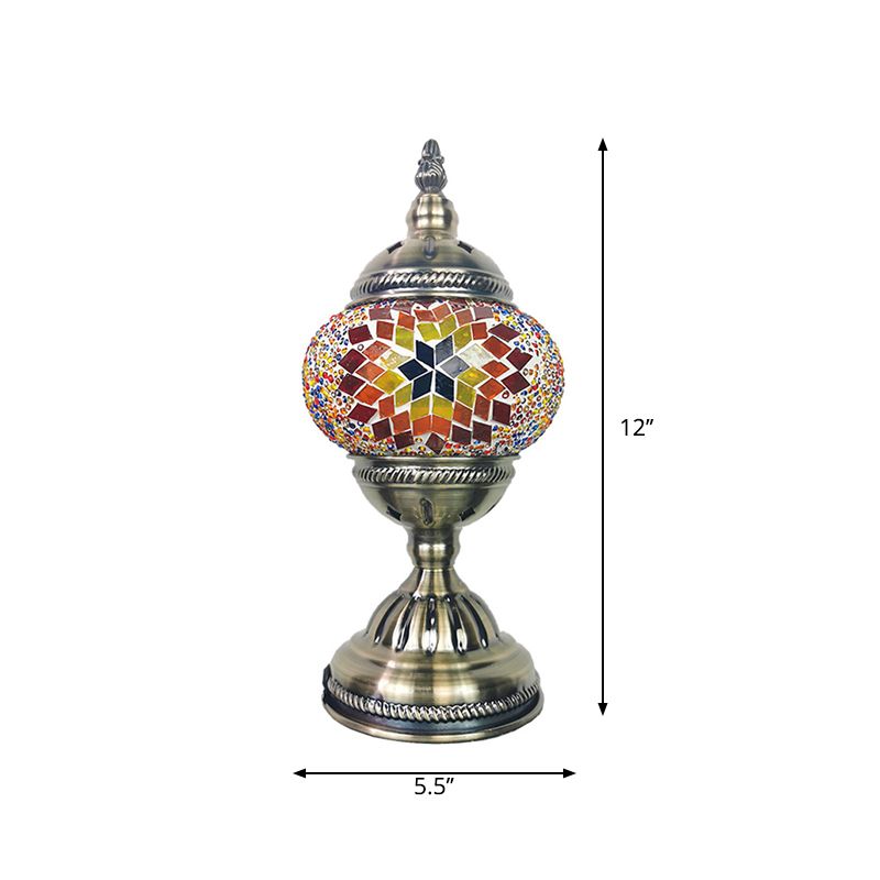 Stained Glass Globe Nightstand Light Turkish 1-Light Living Room Table Lamp with Sunflower Pattern in Bronze