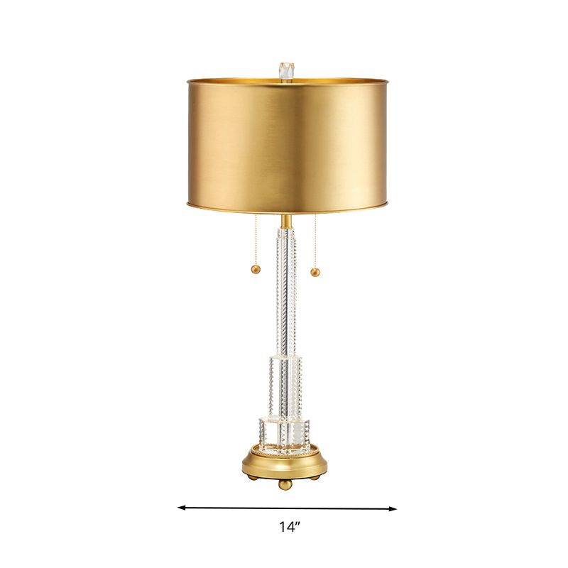 Clear Crystal Layered Table Lamp Rural Single Bulb Bedroom Night Light in Gold with Drum Metal Shade