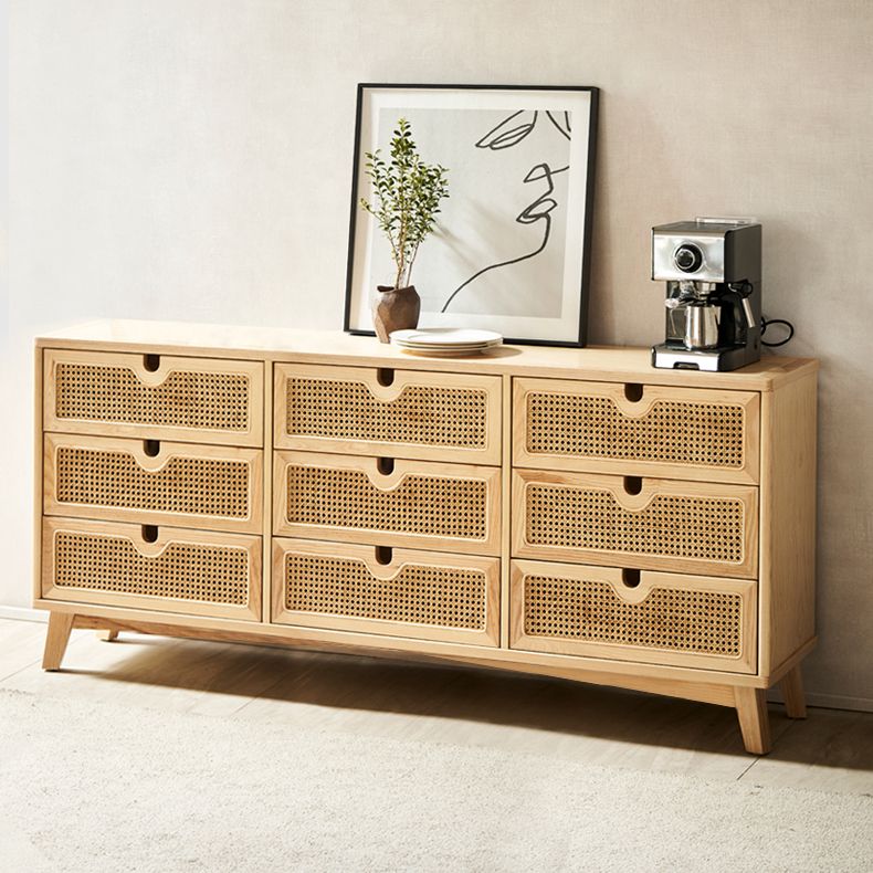 Contemporary Solid Wood Chest with Drawers and Wooden Legs in Natural