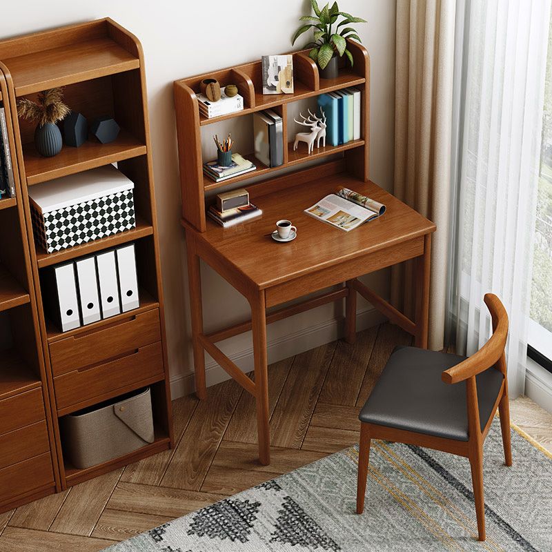 Wooden Desk Writing Desk with Bookshelf  23.6"W Child Desk in Light Wood