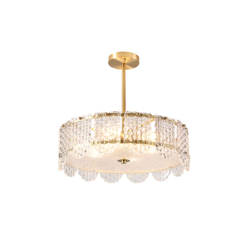 Drum Embossed Clear Crystal Chandelier Contemporary 4 Heads Bedroom Hanging Lamp Kit