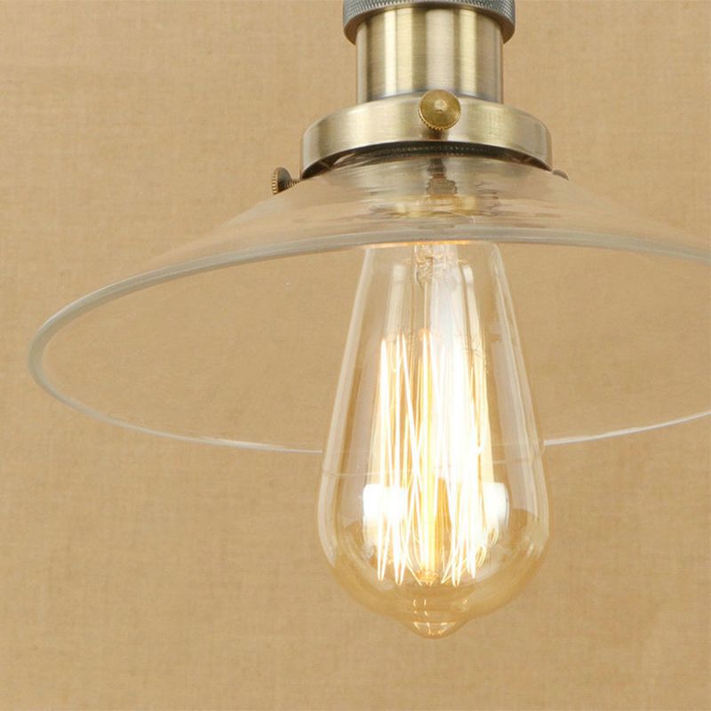 1 Light Clear Glass Pendant Lamp Industrial Black/Rust/Copper Cone Living Room Hanging Light Fixture