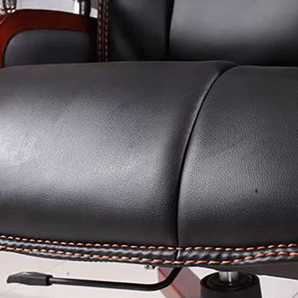 Wood Frame Upholstered Office Chair in Black Leather High Back Executive Chair