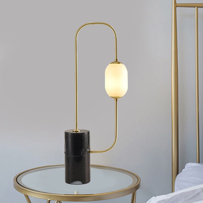 Circuit Nightstand Lamp Designer Matte Glass Single Black and Gold Table Lighting with Cylinder Marble Base