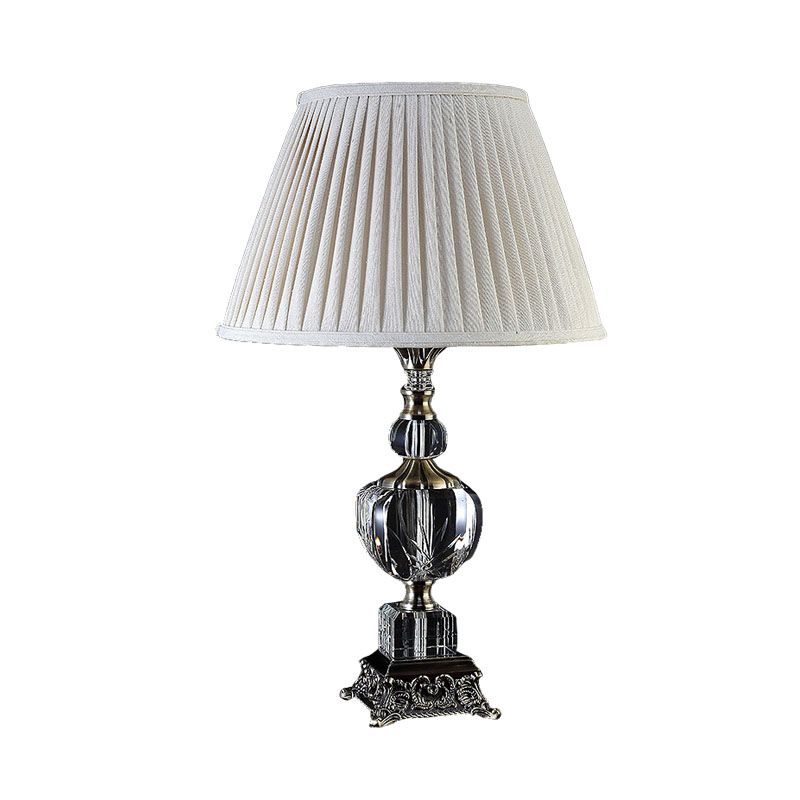 1 Light Nightstand Light Countryside Crystal Night Lamp in Cream Gray with Fabric Gathered Empire Shade