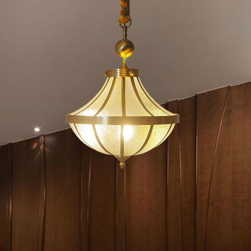 Jar Pendant Chandelier Traditional Frosted Glass 3 Bulbs Brass Hanging Lamp for Bedroom