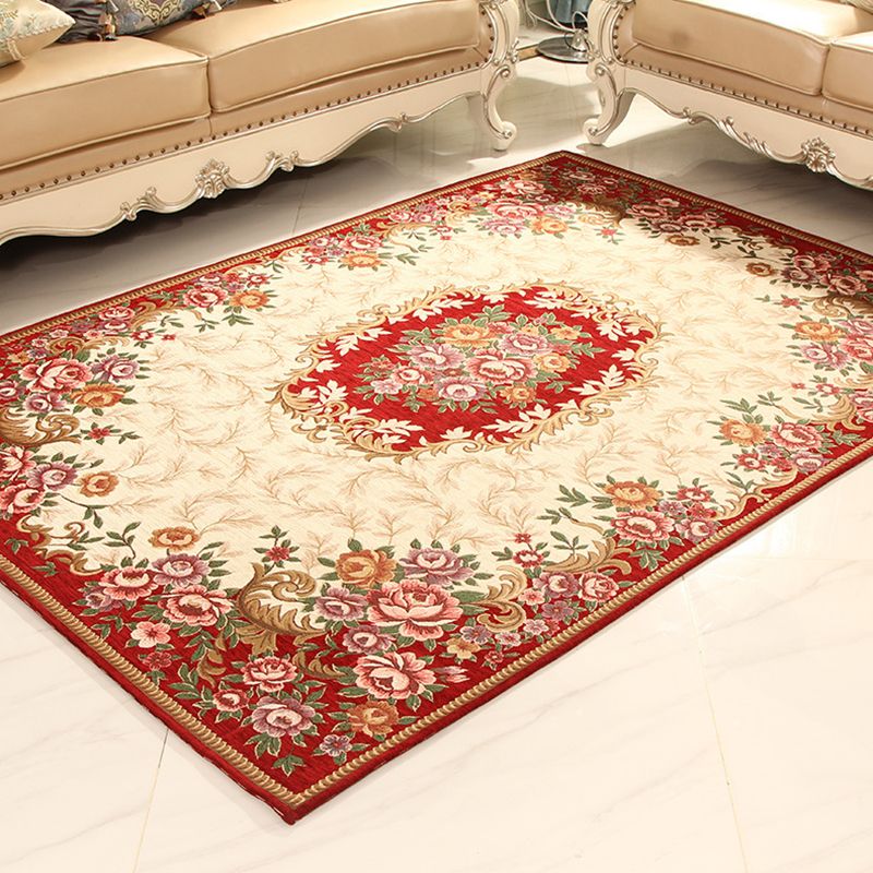 Multi-Colored Retro Rug Synthetics Flower Patterned Area Carpet Non-Slip Backing Stain-Resistant Washable Rug for Parlor