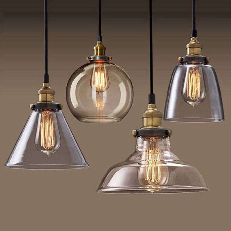 Transparent Glass Shade Hanging Light Retro Industrial Style Single Light Mini Lighting Pendant for Bedroom