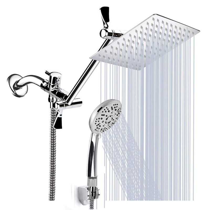 Modern Style Dual Shower Head 9-Spray Silver Wall-Mount Showerhead