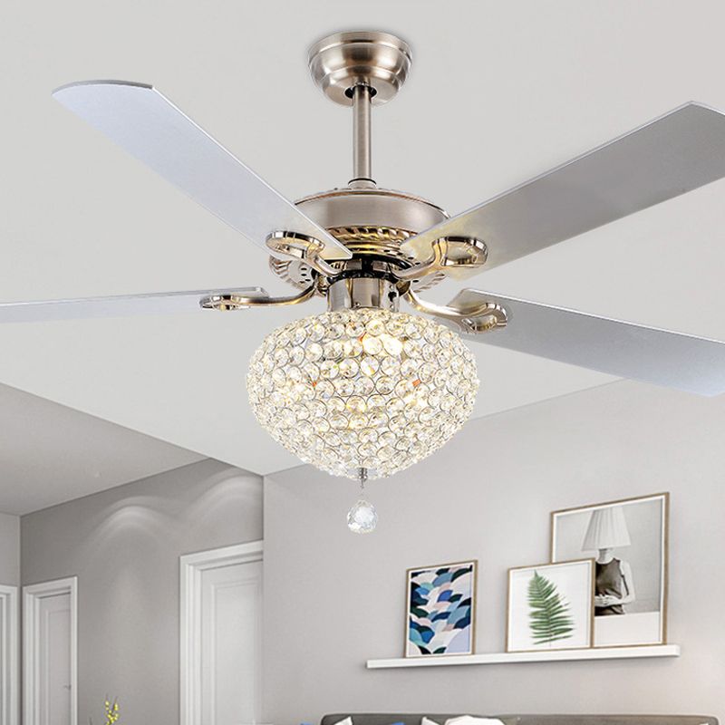 4 messen nikkel LED Semi Flush Mount Mount Farmhouse Crystal Waterdop Hangventilator Verlampte armatuur, 52 "breed