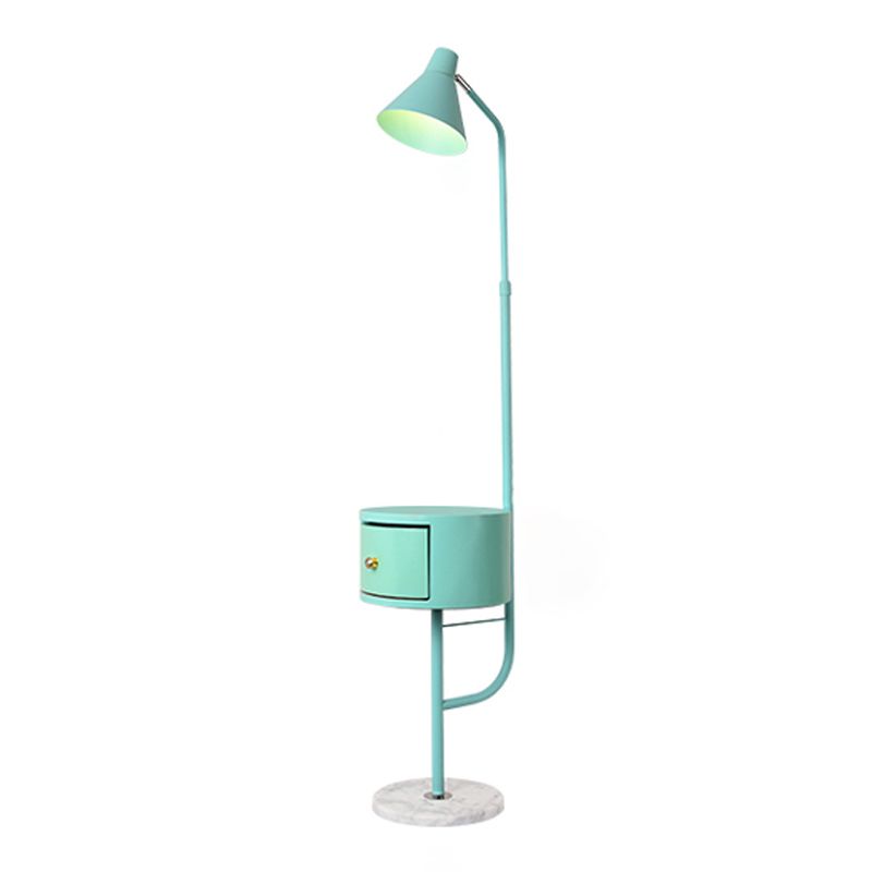 Macaroon Metal Floor Reading Lamp 1-Light Floor Light with Cabinet for Living Room