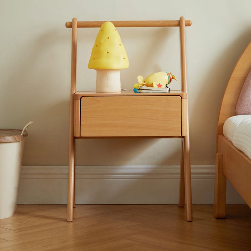 Solid Wood Kids Nightstand Light Wood Modern Youth Nightstand with a Drawer