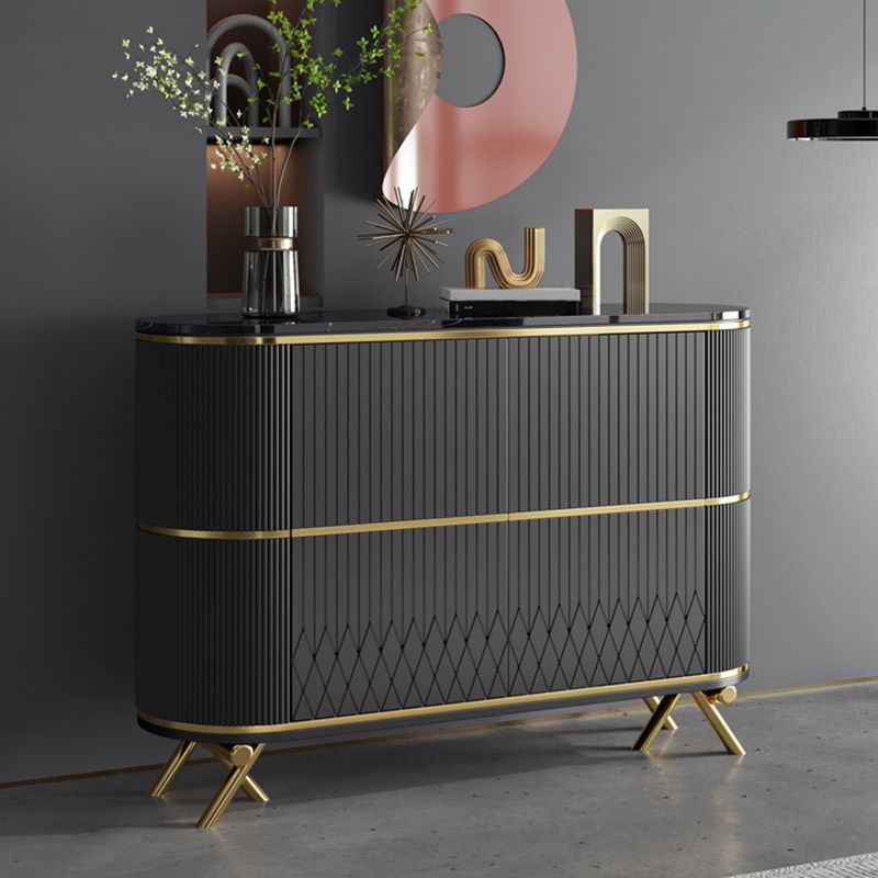 Glam Stone Top Sideboard Engineered Wood Side Board with Gold Legs