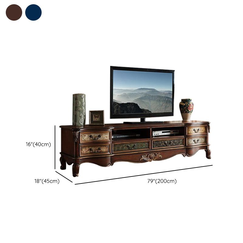 Solid Wood Media Console Open Storage TV Stand Console with Drawers