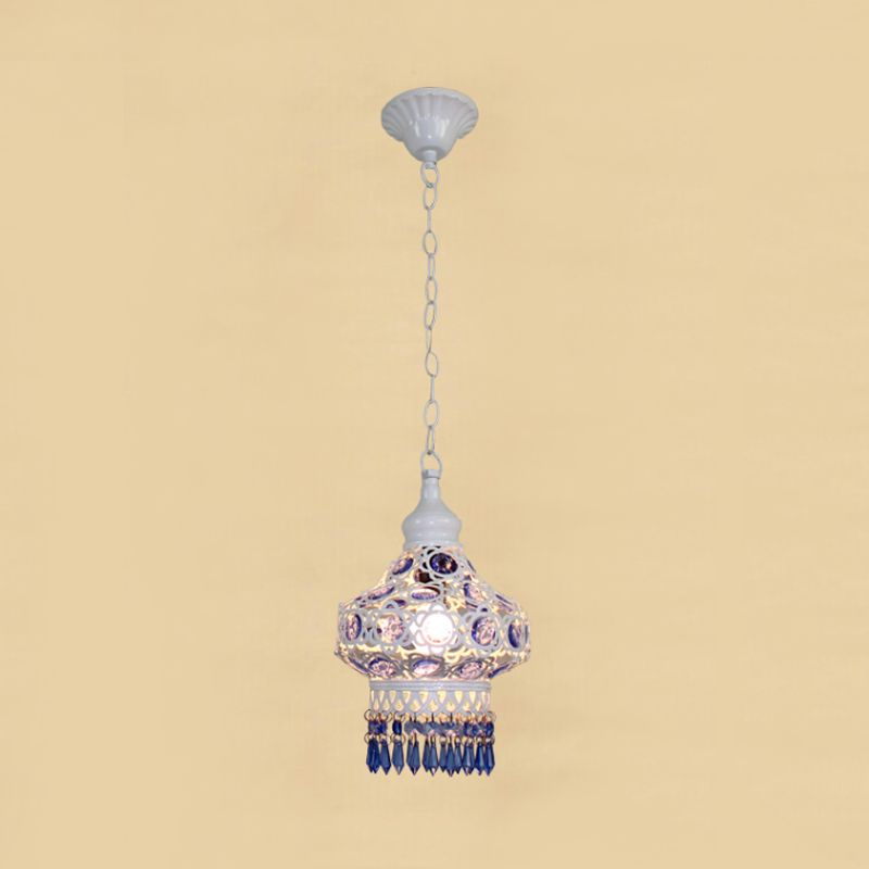 Lantern Metall Decke Anhänger Bohemian 1 hängendes Wohnzimmer Hanging Deckenlicht in Weiß/Blau