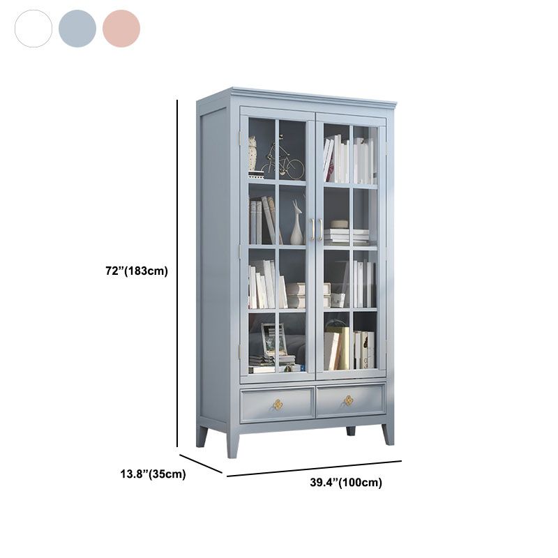 Scandinavian Rubberwood Storage Cabinet Glass Doors Display Cabinet with 2 Drawer