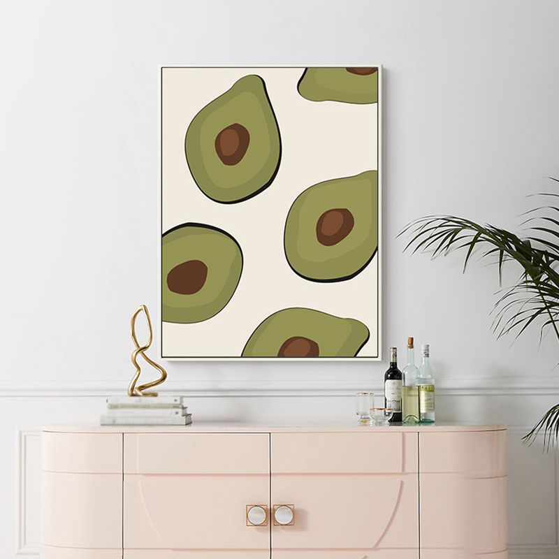 Green Illustration Avocado Canvas Print Fruit Nordic Textured Wall Art for Girls Room