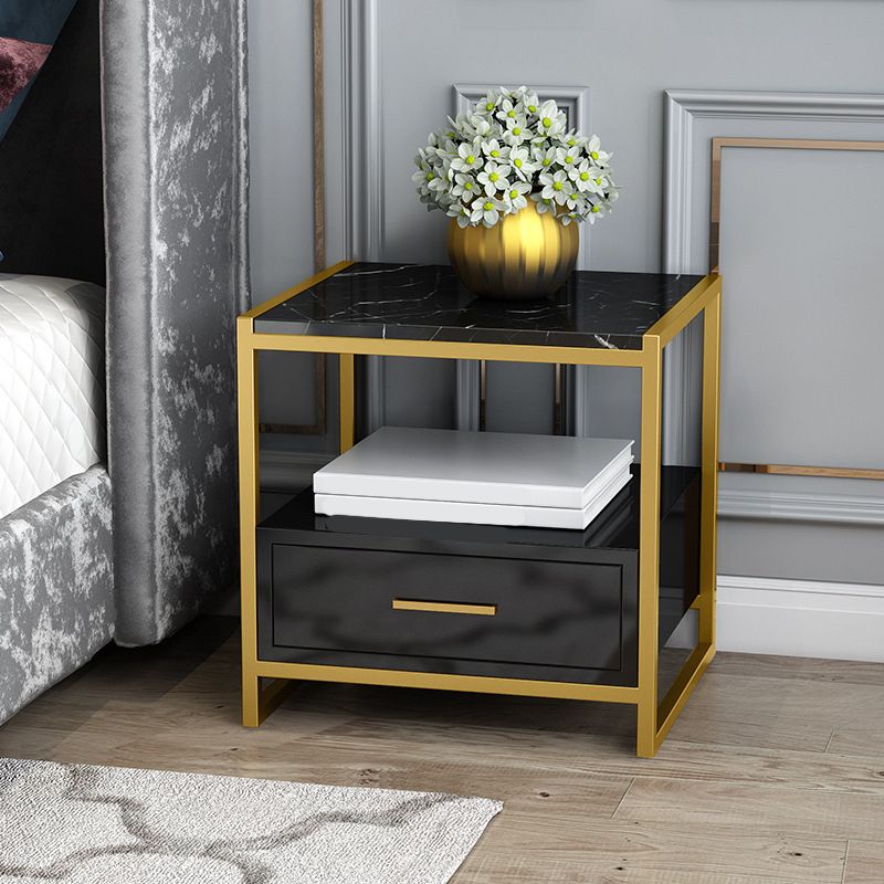 19.69" Tall Stone Night Table 1 Drawer Bedside Cabinet with 1 Shelf