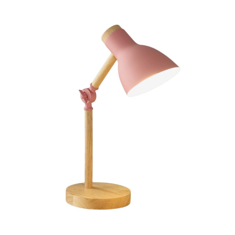 Domed Metal Rotatable Desk Light Modernist 1 Head White/Pink/Yellow and Wood Reading Lamp for Study Room