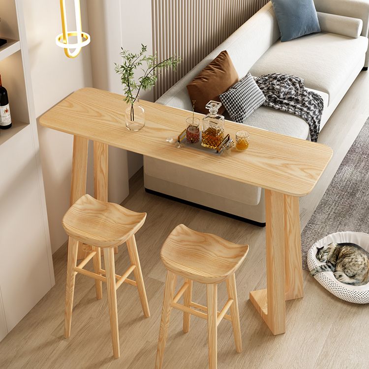 Pine Wood Bar Table Contemporary Bar Table with Wood Sled Base