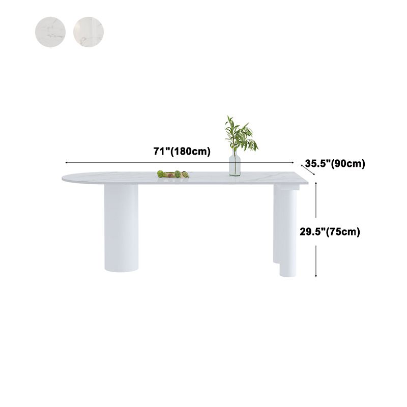 Simple Stone Top Table for Restaurant Oval Table with Three White Pedestal