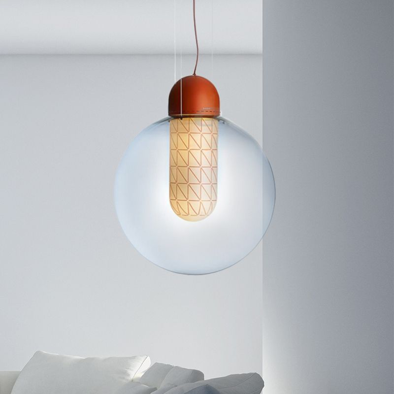 Orange Sphere Pendant Lighting Modern 1 Light Gradient Smoke Glass Led Hanging Ceiling Lamp