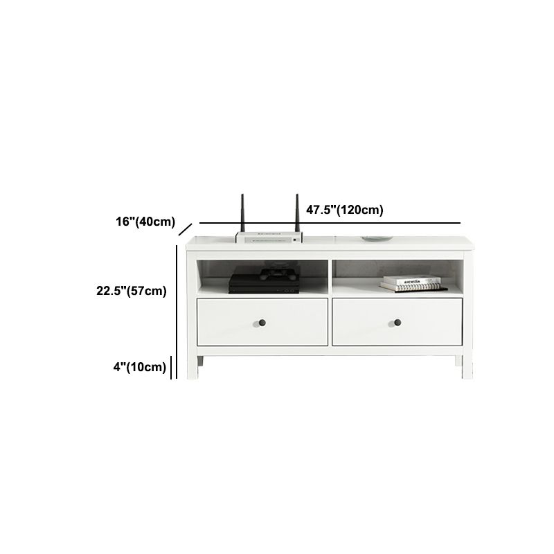 White Contemporary TV Stand Faux Wood TV Cabinet with Drawers