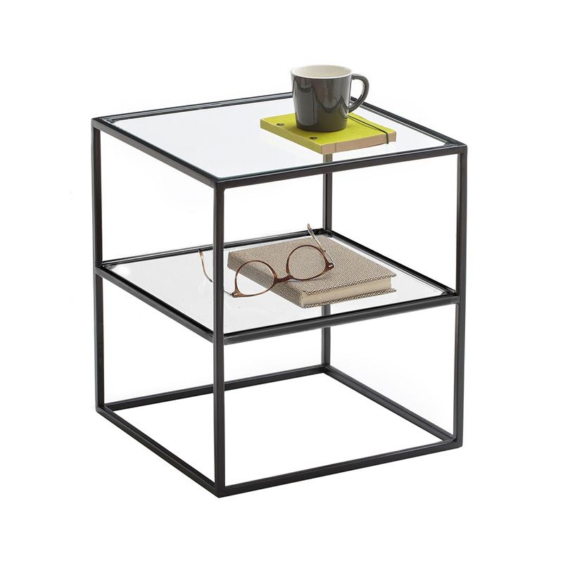 Modern 18 Inch H Night Table Metal Glass Top Open Storage Nightstand