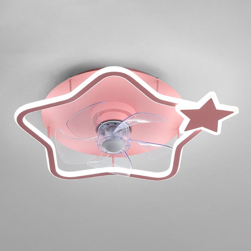 Éclairage de ventilateur en aluminium en forme de boucle dessin animé Pink Semi Flush Mounted plafond Light avec télécommande