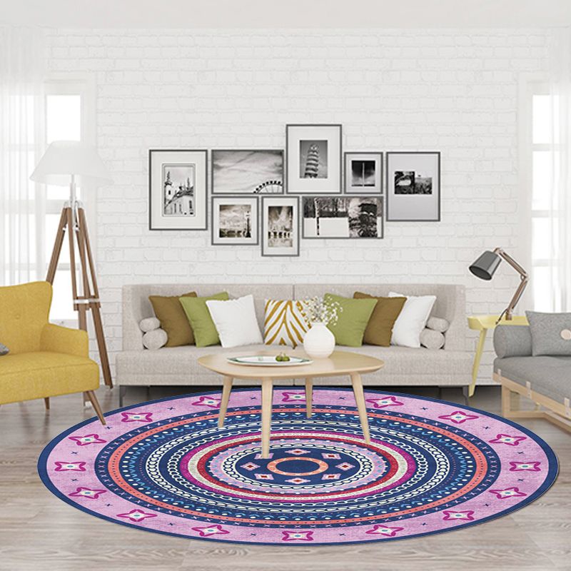 Círculos tribales marroquíes Rug Multicolor Rug Bohemian Polyester Pet Actualización de fábrica de agua Combina de área lavable para sala de estar