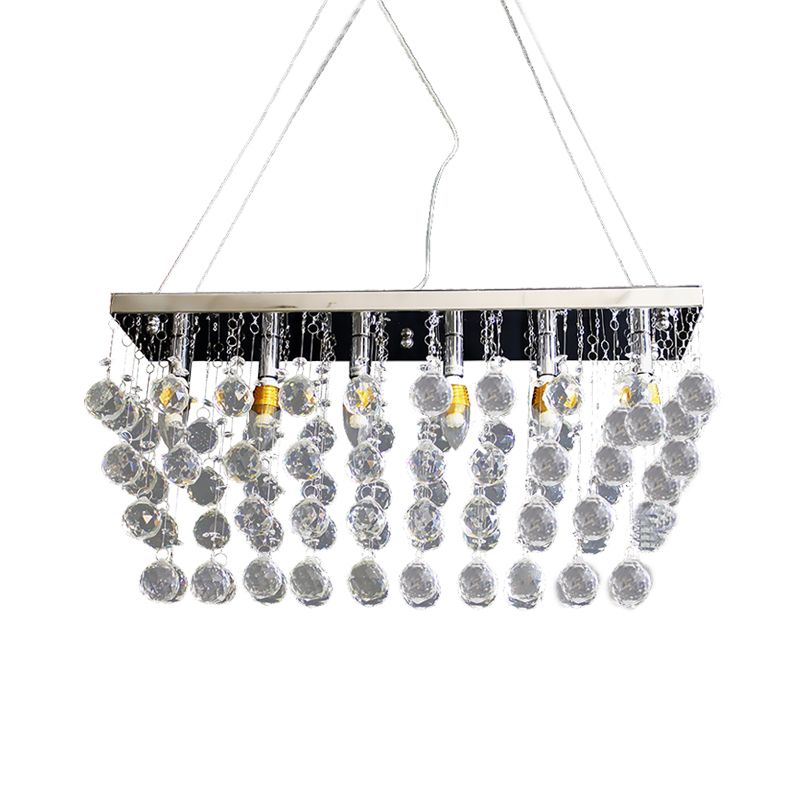 Rectangle Dining Room Chandelier Lamp Crystal Ball 6/9 Heads Simple Style Hanging Lamp in Nickel