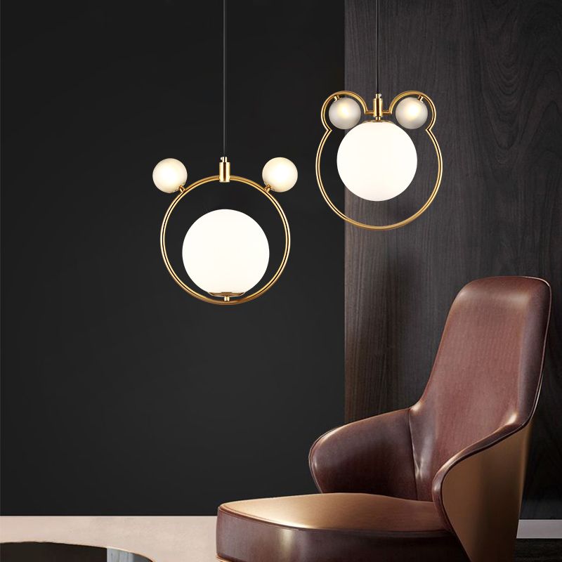 Glass Spherical Suspension Lamp Nordic 3-Light Brass Hanging Pendant for Dining Room