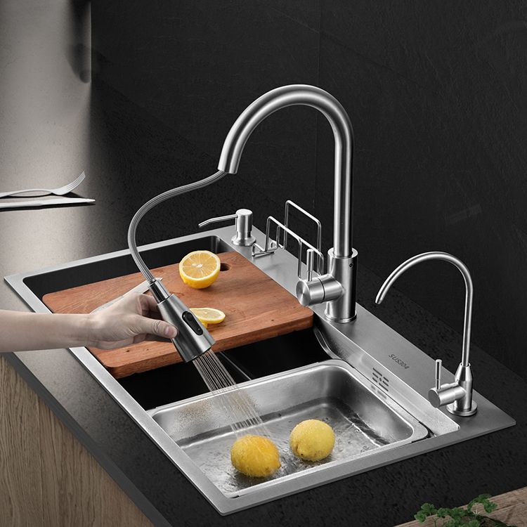 Modern Kitchen Sink Single Bowl Overflow Hole Stainless Steel Workstation Sink with Faucet