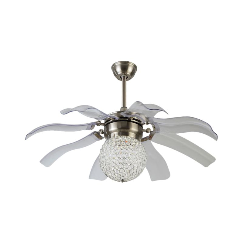 42" W Global Ceiling Fan Light Modernist Crystal Embedded LED Silver Semi Mount Lighting with 8 Grey Blades