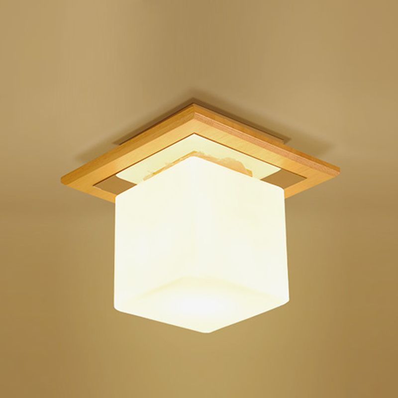 Simplicity Wooden Ceiling Light Fixtures Glass Shade Flush Mount Ceiling Fixture