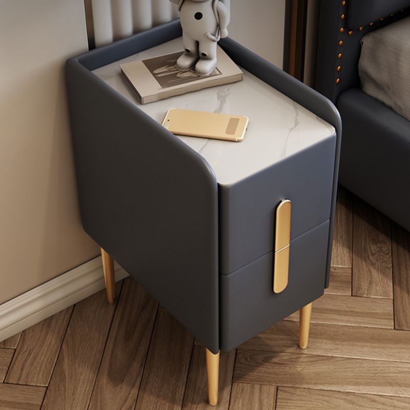 Stone Bedside Cabinet Classic Glam Bed Nightstand with Drawers