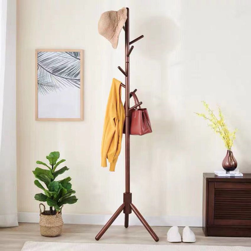 Modern Style Coat Rack Solid Pine Wood Free Standing Hooks Design Coat Rack