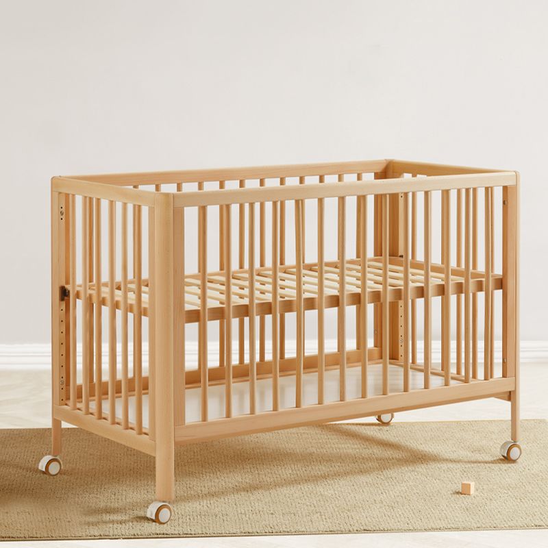 Beech Nursery Crib with Adjustable Height and Storage Crib with Mattress